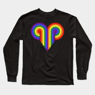 Retro Swirl Rainbow Heart Long Sleeve T-Shirt